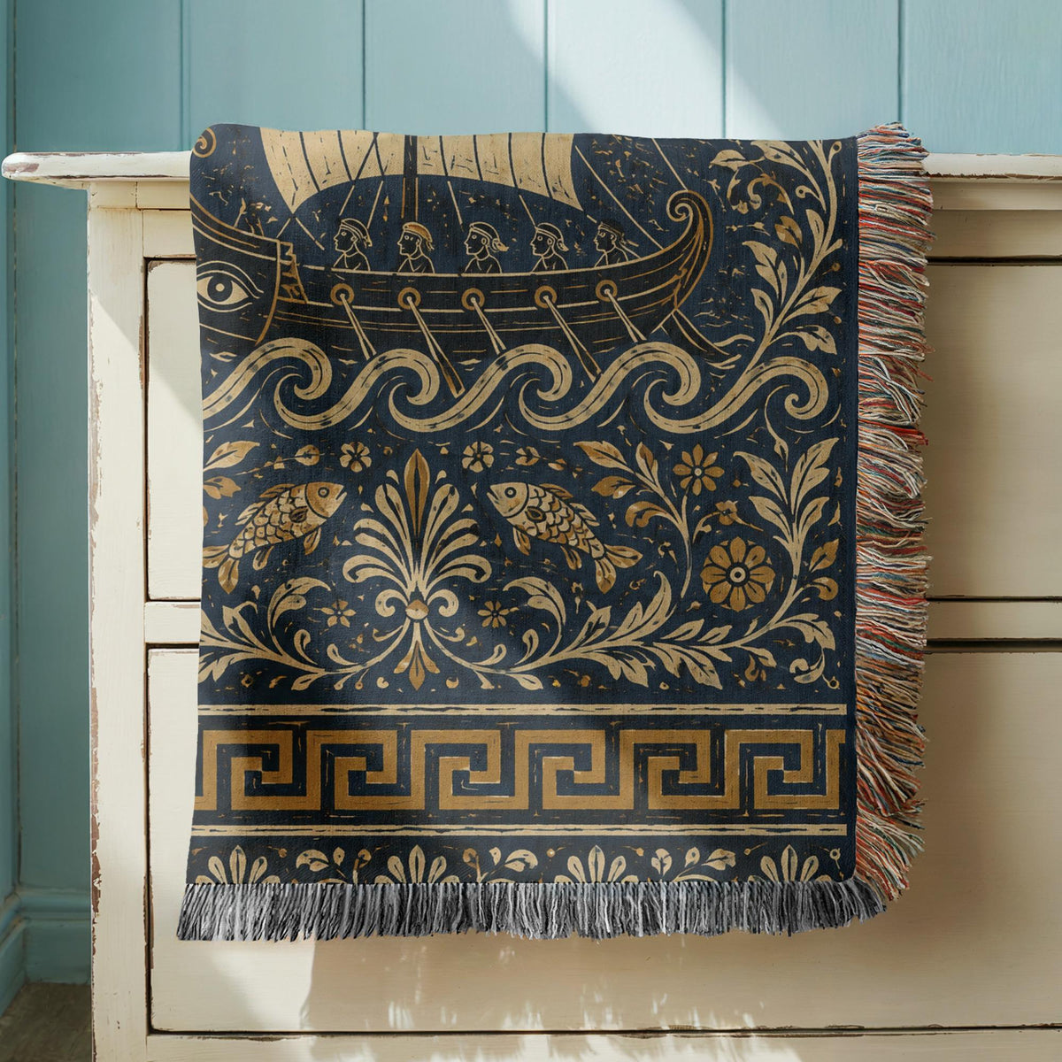 Greek Ship Woven Blanket
