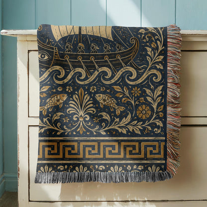 Greek Ship Woven Blanket