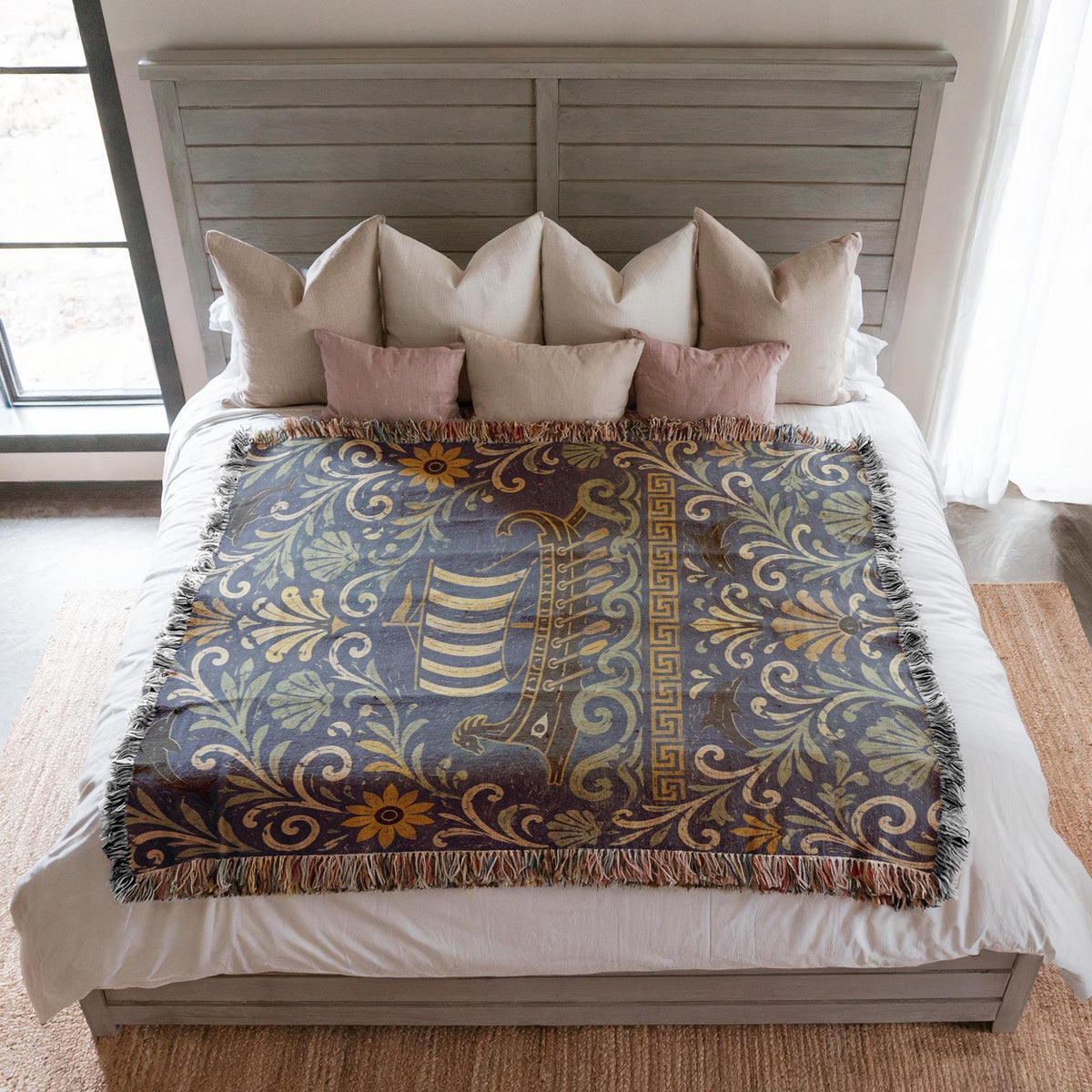 Greek Ship Woven Blanket