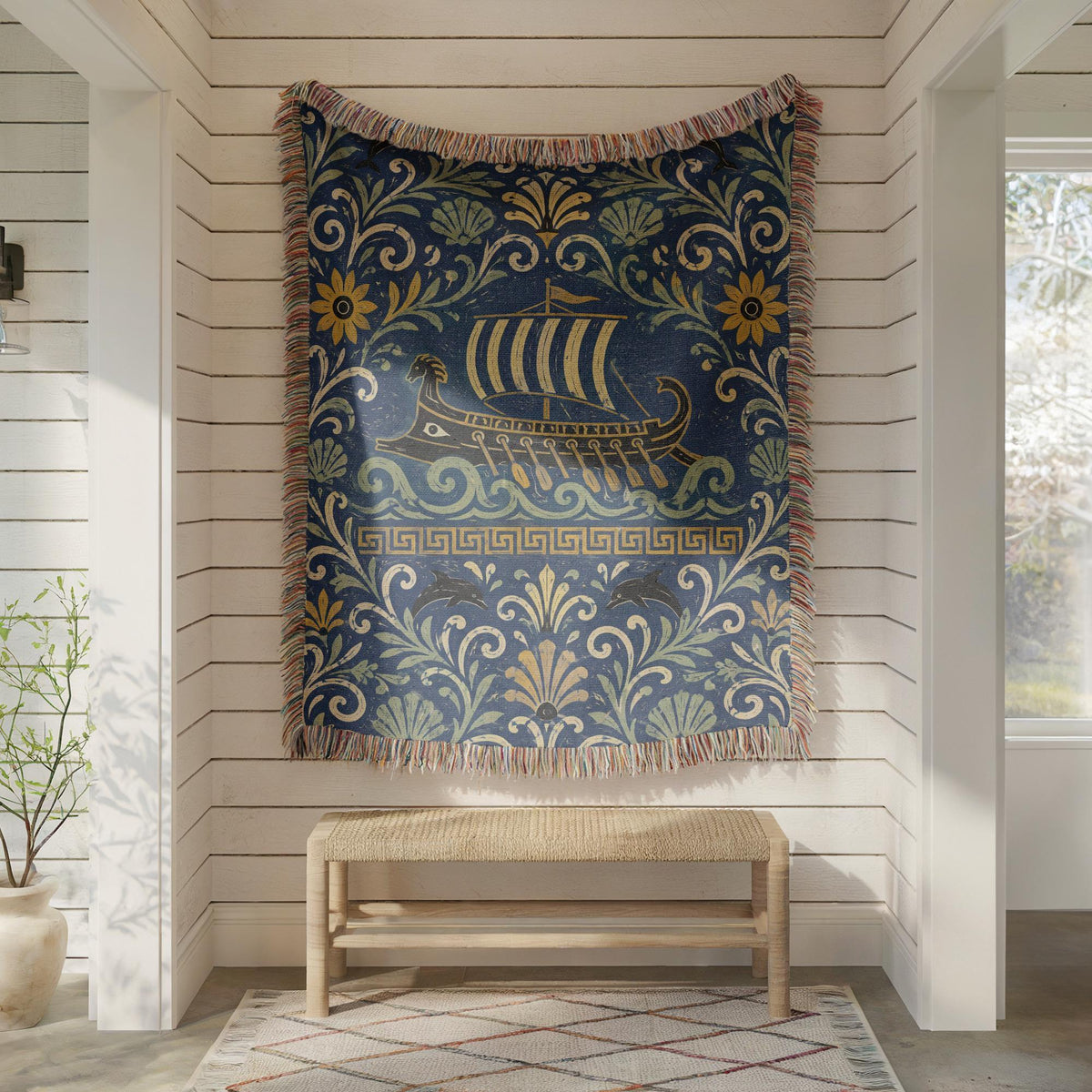Greek Ship Woven Blanket