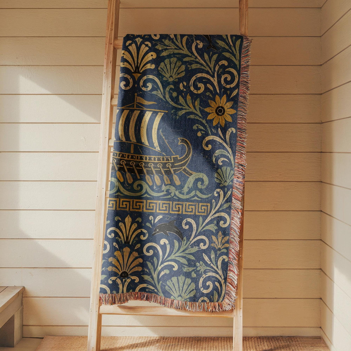 Greek Ship Woven Blanket