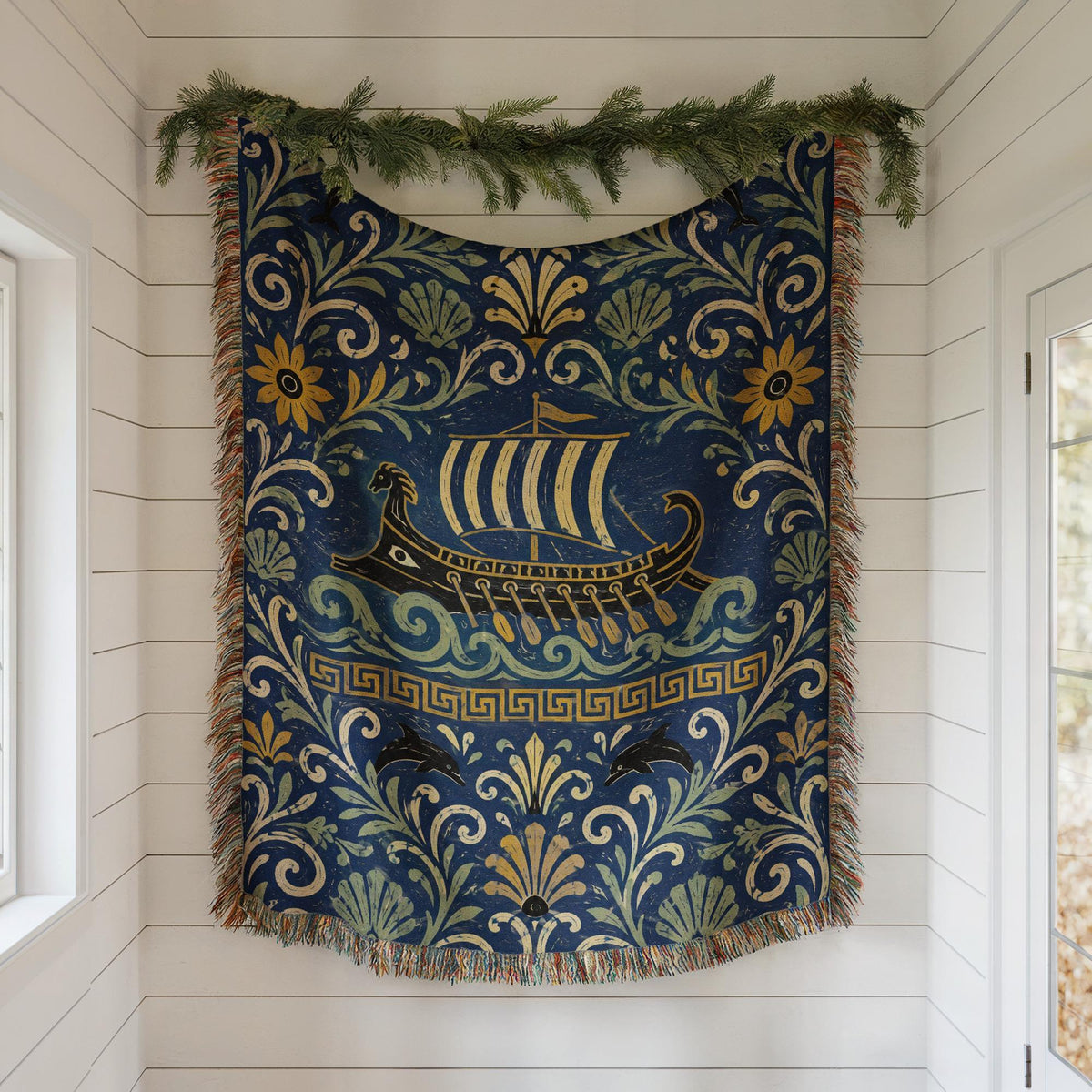 Greek Ship Woven Blanket