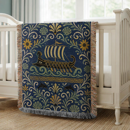 Greek Ship Woven Blanket
