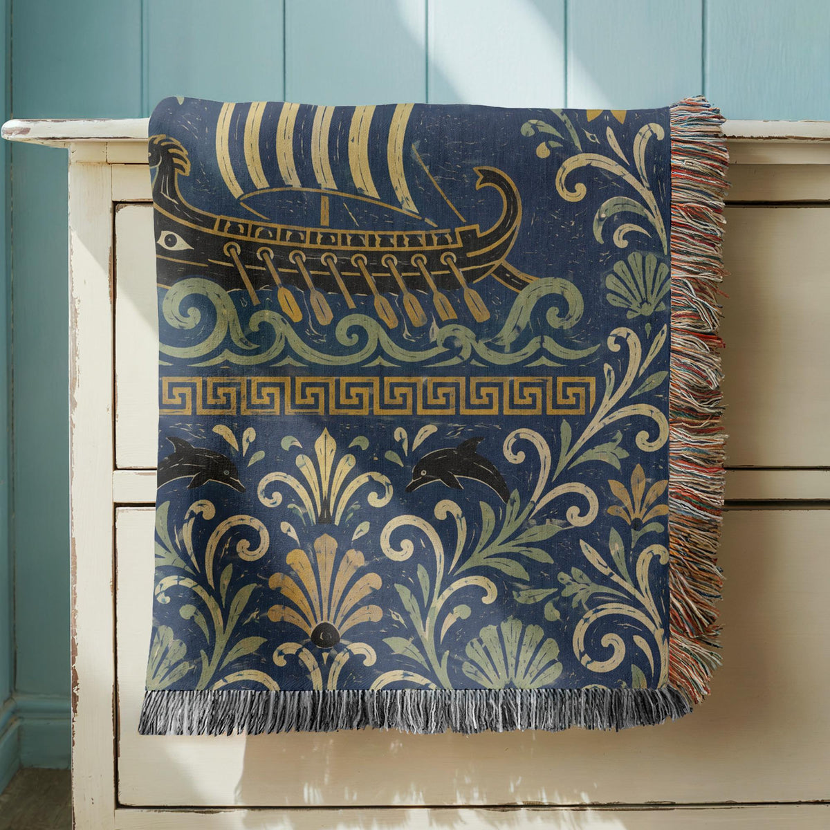 Greek Ship Woven Blanket