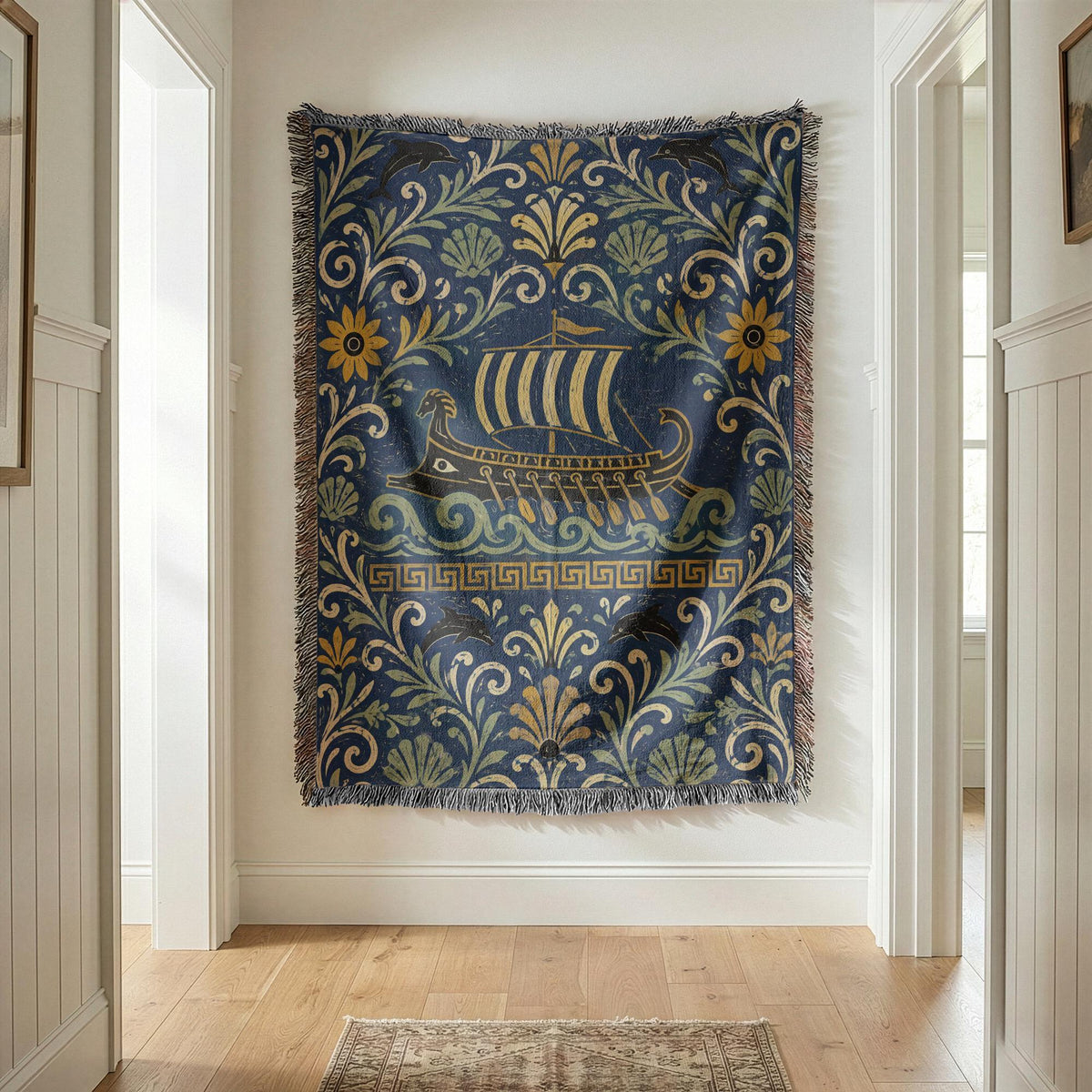 Greek Ship Woven Blanket