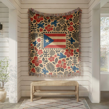 Puerto Rico Flag Woven Blanket