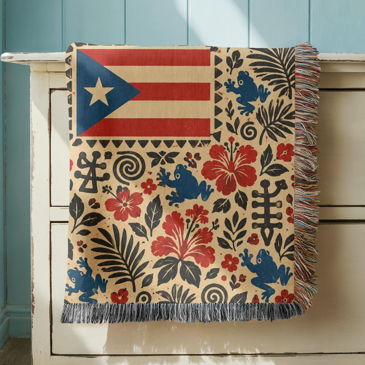 Puerto Rico Flag Woven Blanket
