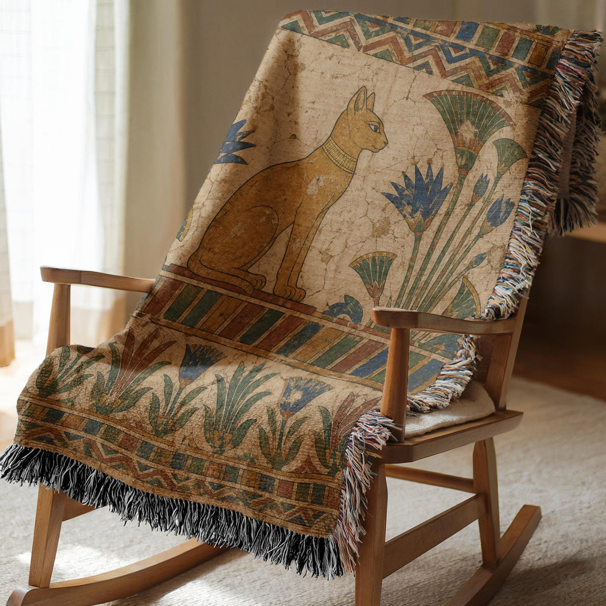 Egyptian Cat Woven Blanket