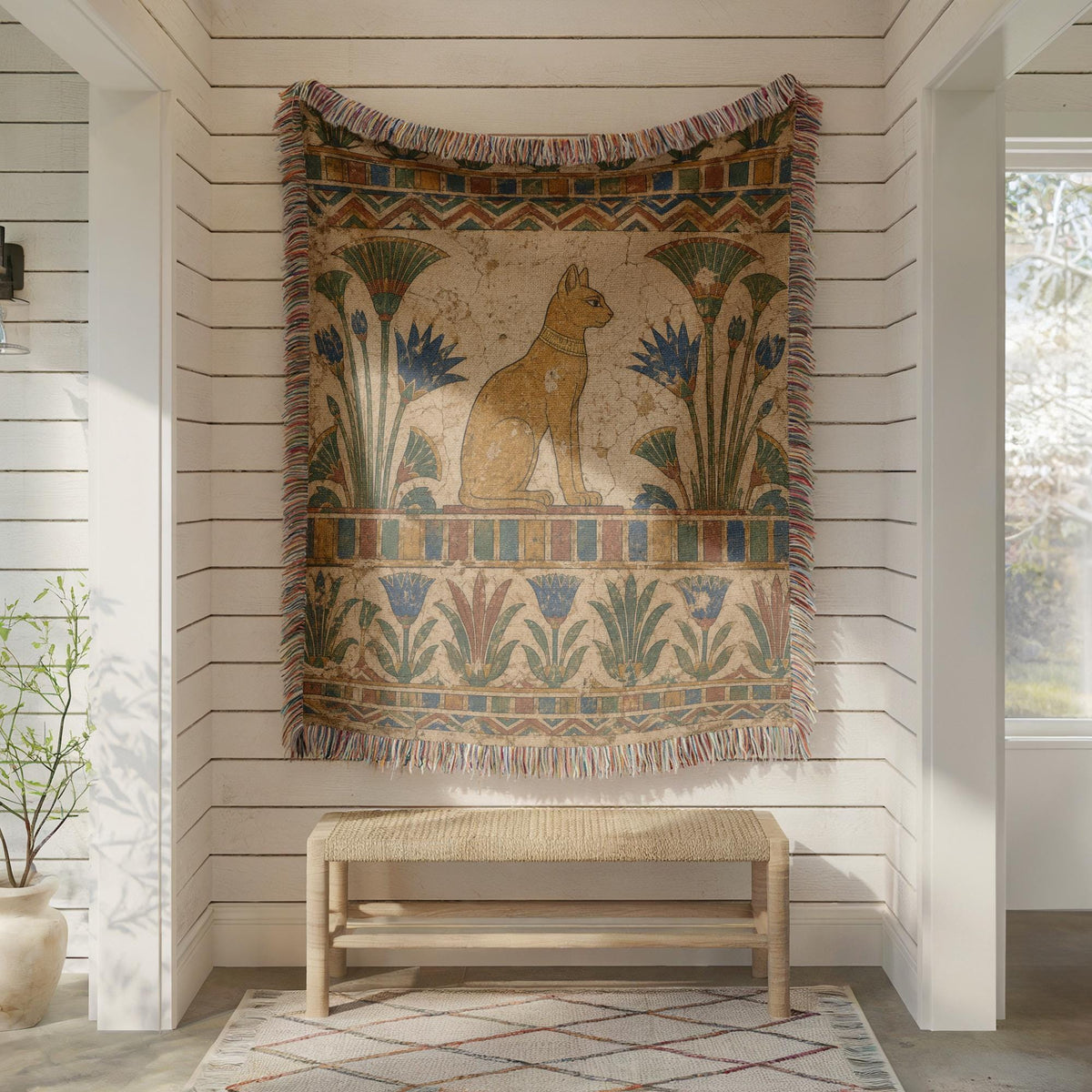 Egyptian Cat Woven Blanket