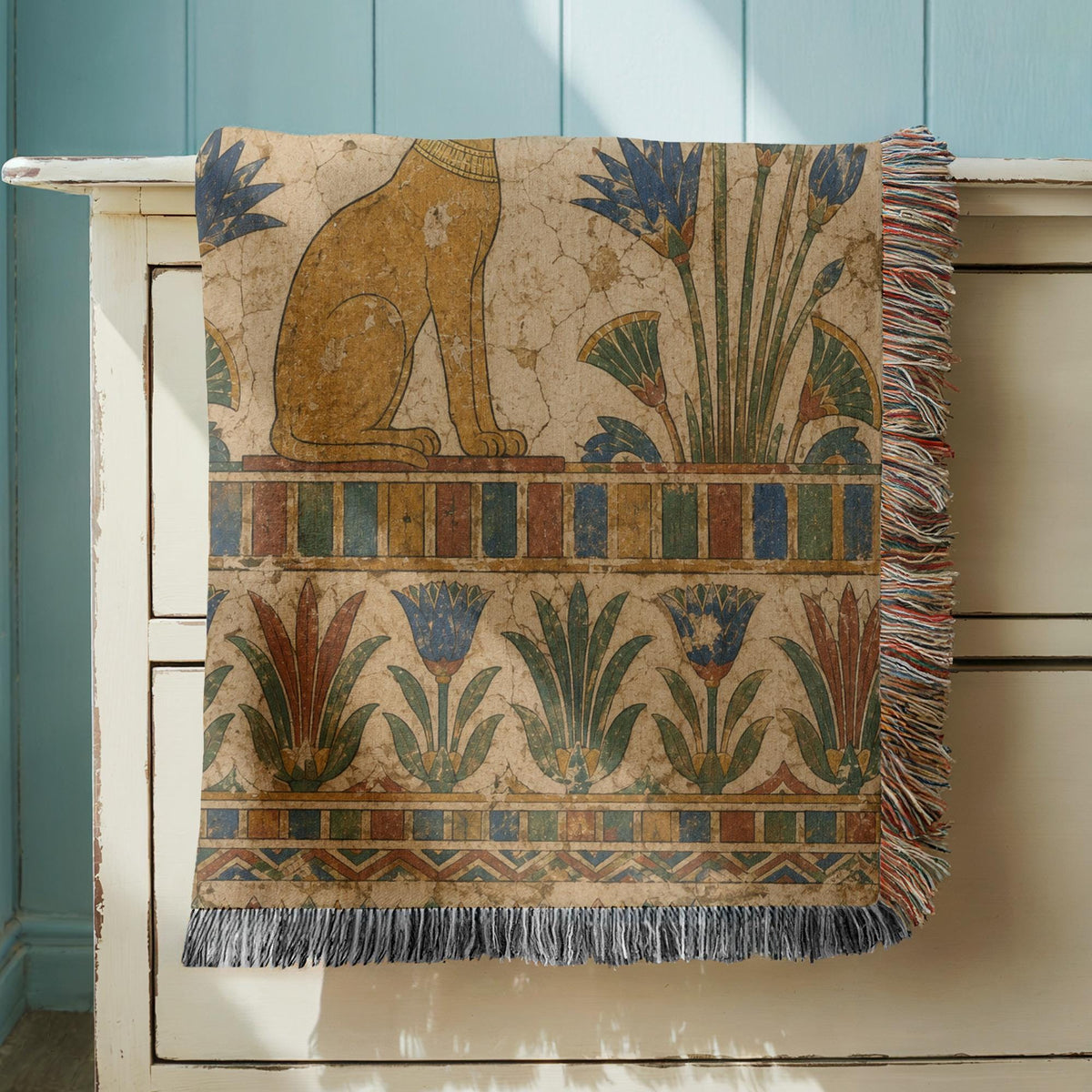 Egyptian Cat Woven Blanket