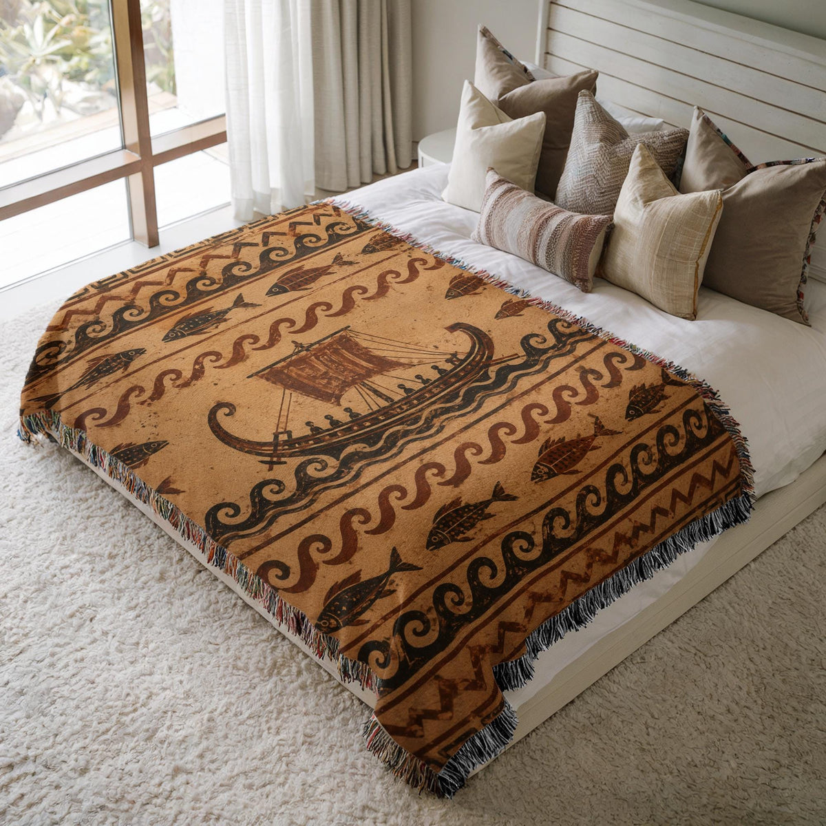 Ancient Ship Woven Blanket