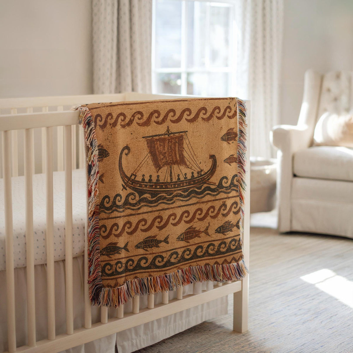 Ancient Ship Woven Blanket