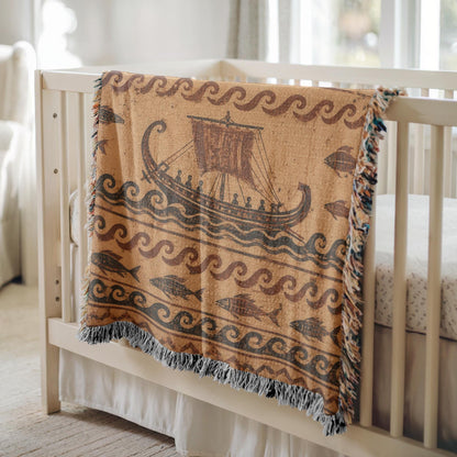 Ancient Ship Woven Blanket