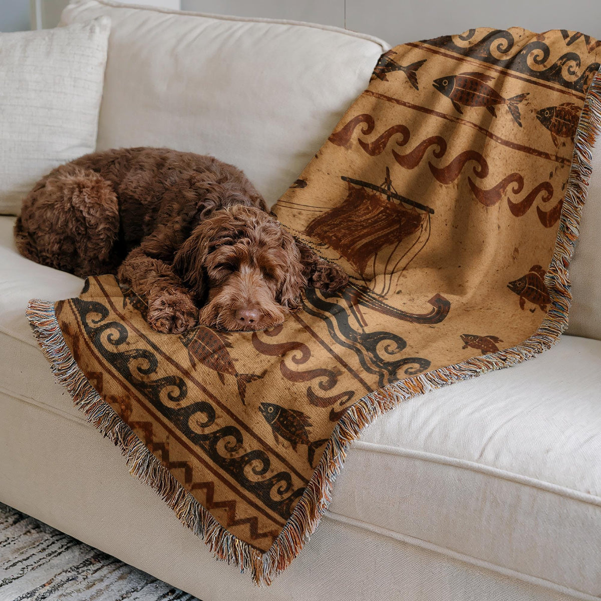 Ancient Ship Woven Blanket