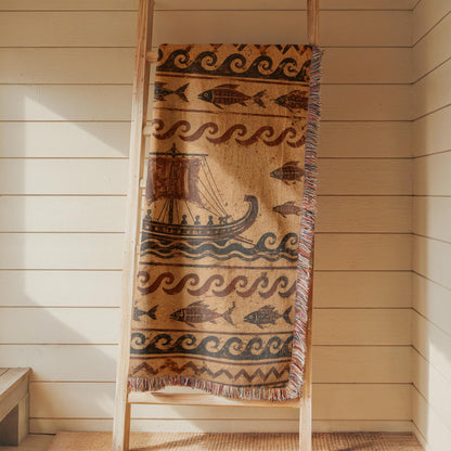 Ancient Ship Woven Blanket