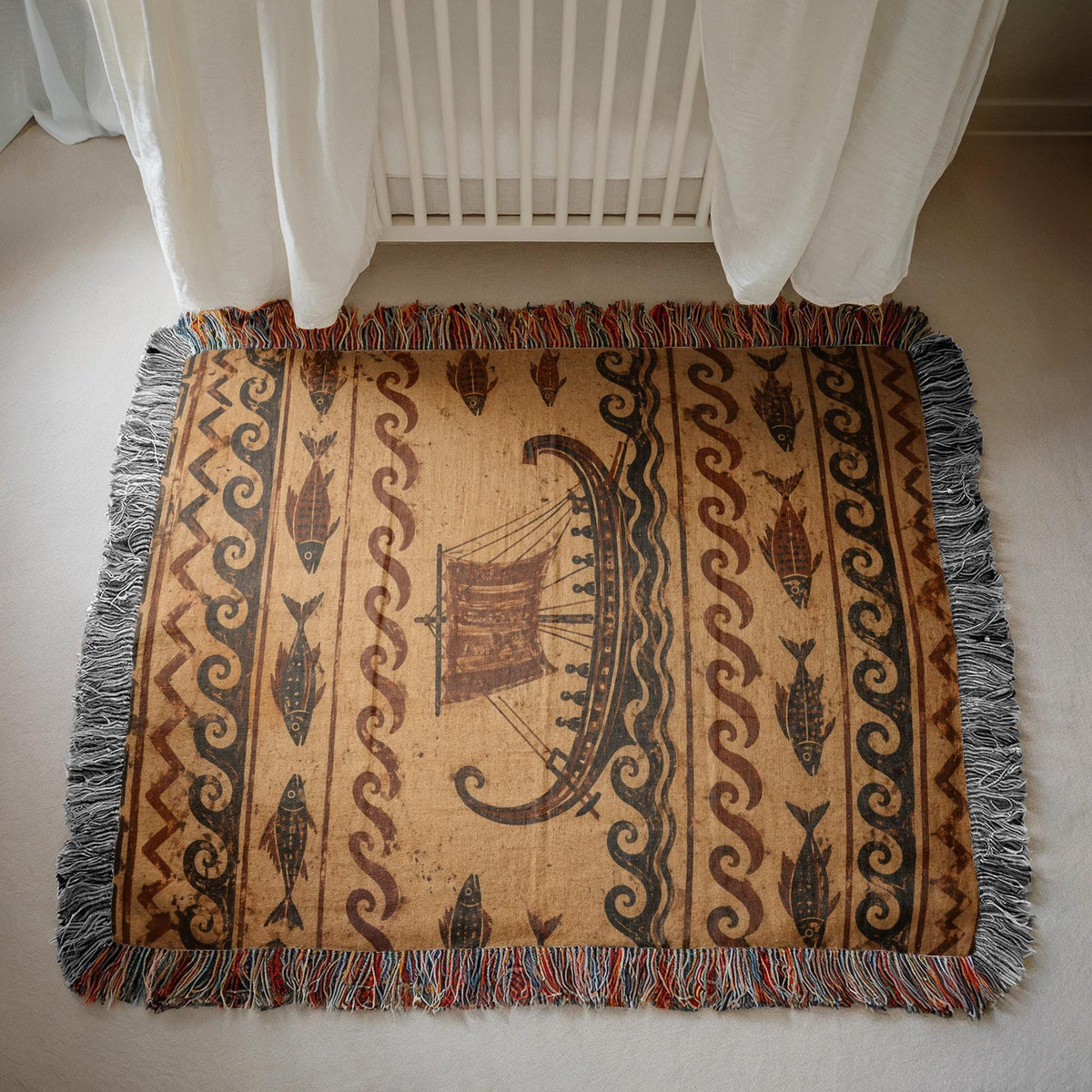 Ancient Ship Woven Blanket