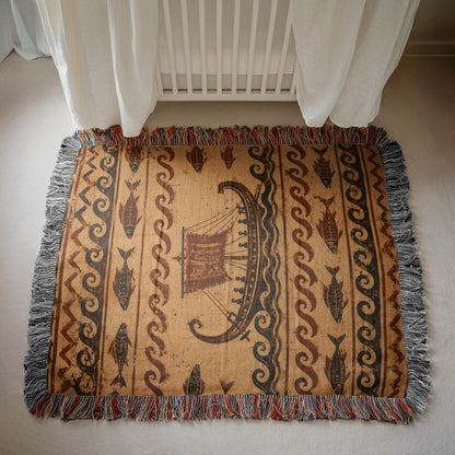 Ancient Ship Woven Blanket