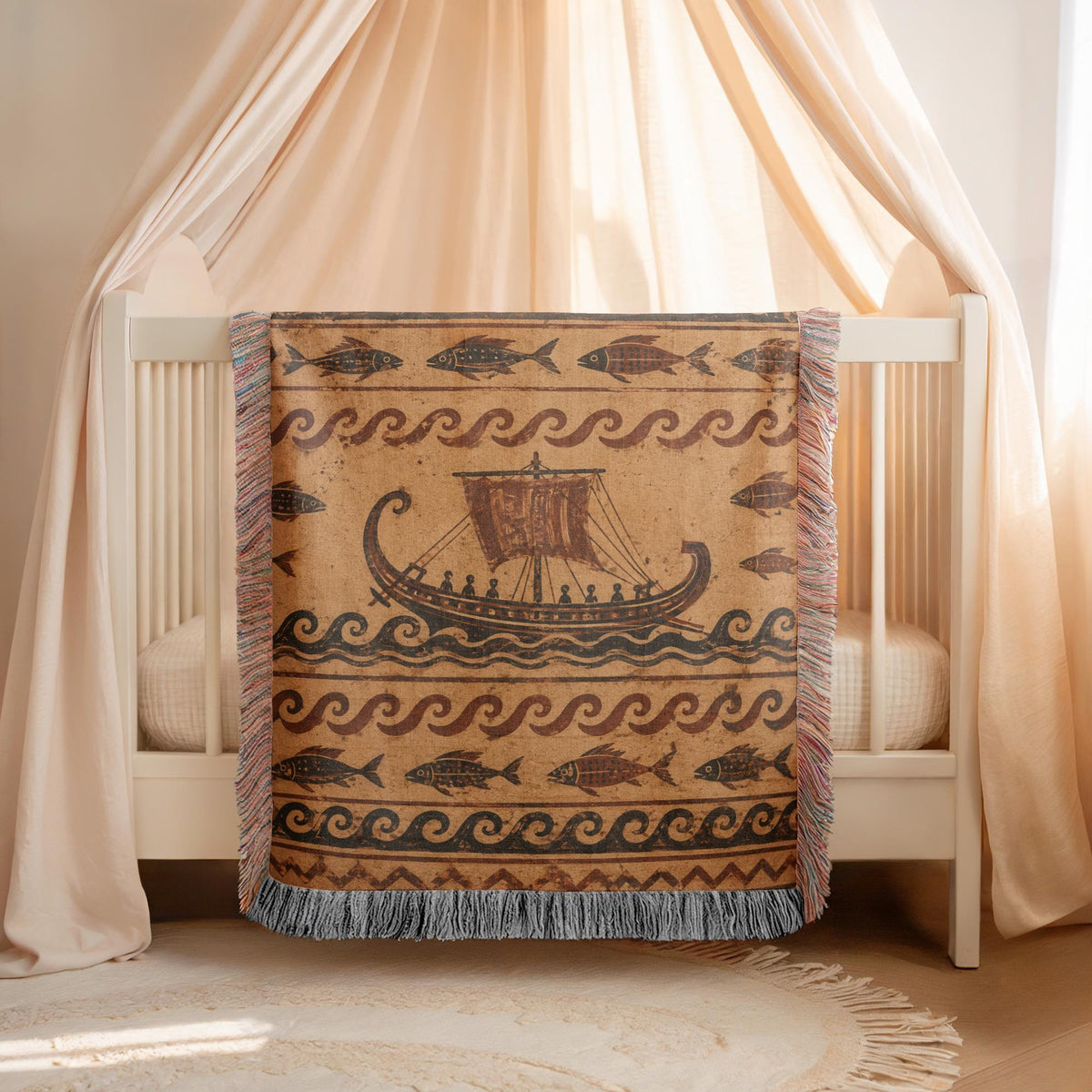 Ancient Ship Woven Blanket