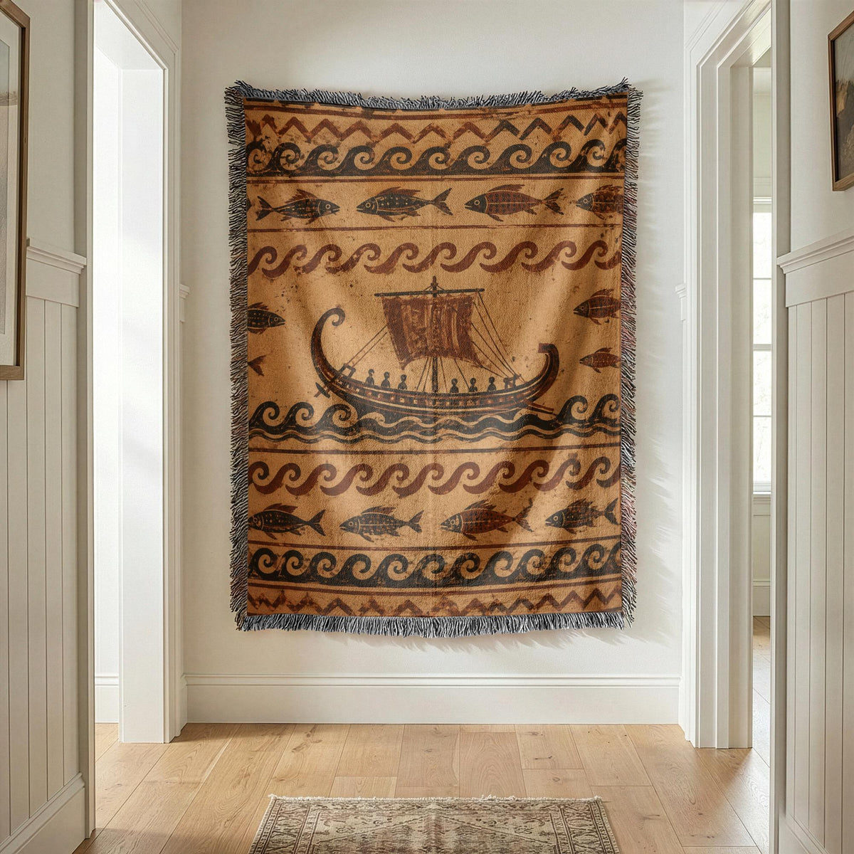 Ancient Ship Woven Blanket