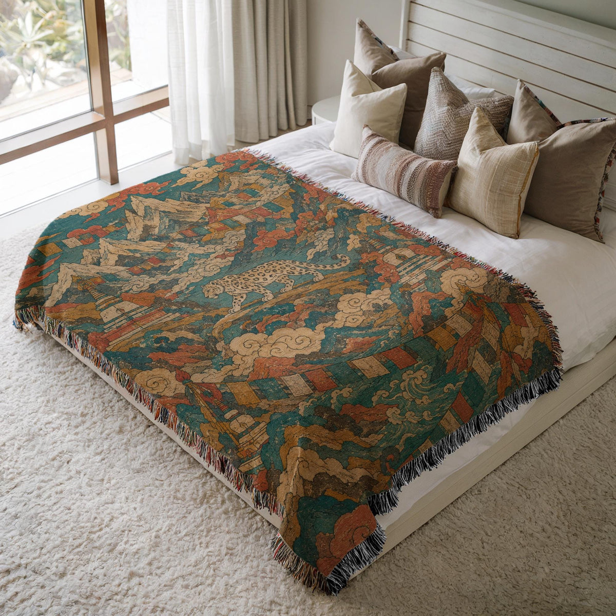 Snow Leopard Woven Blanket