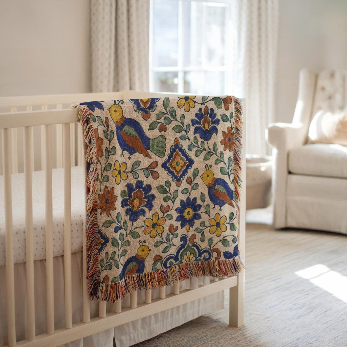 Folk Bird Woven Blanket