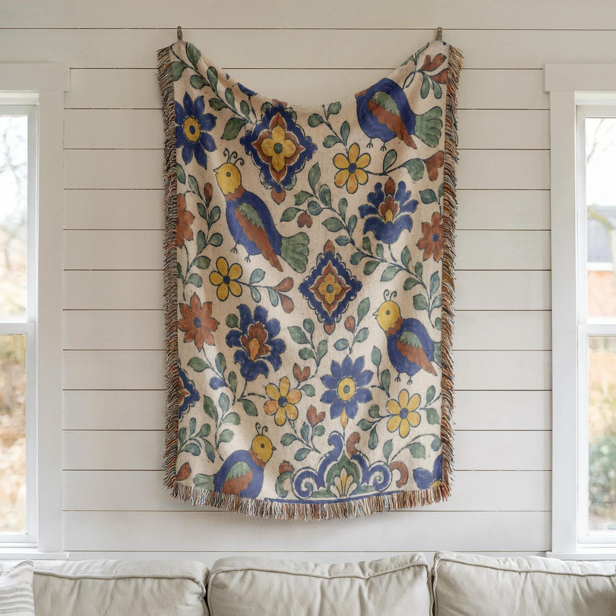 Folk Bird Woven Blanket