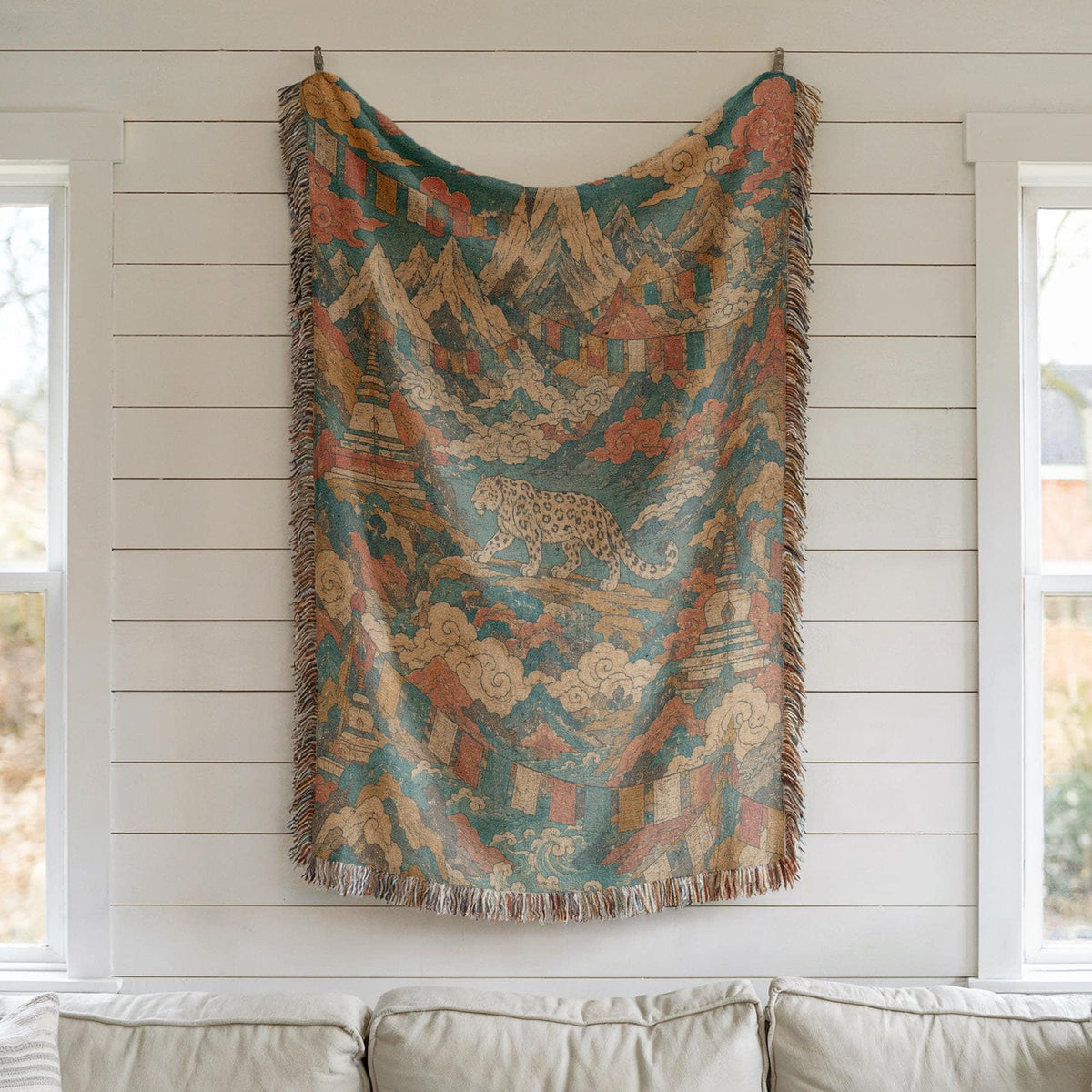 Snow Leopard Woven Blanket