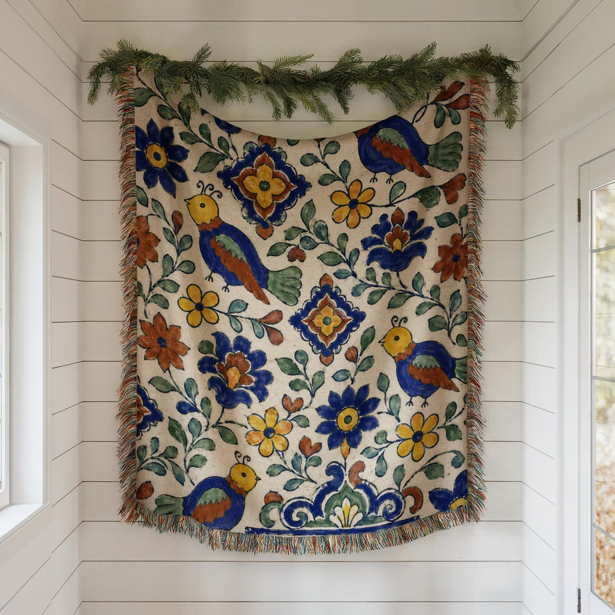 Folk Bird Woven Blanket