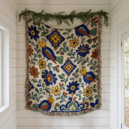 Folk Bird Woven Blanket