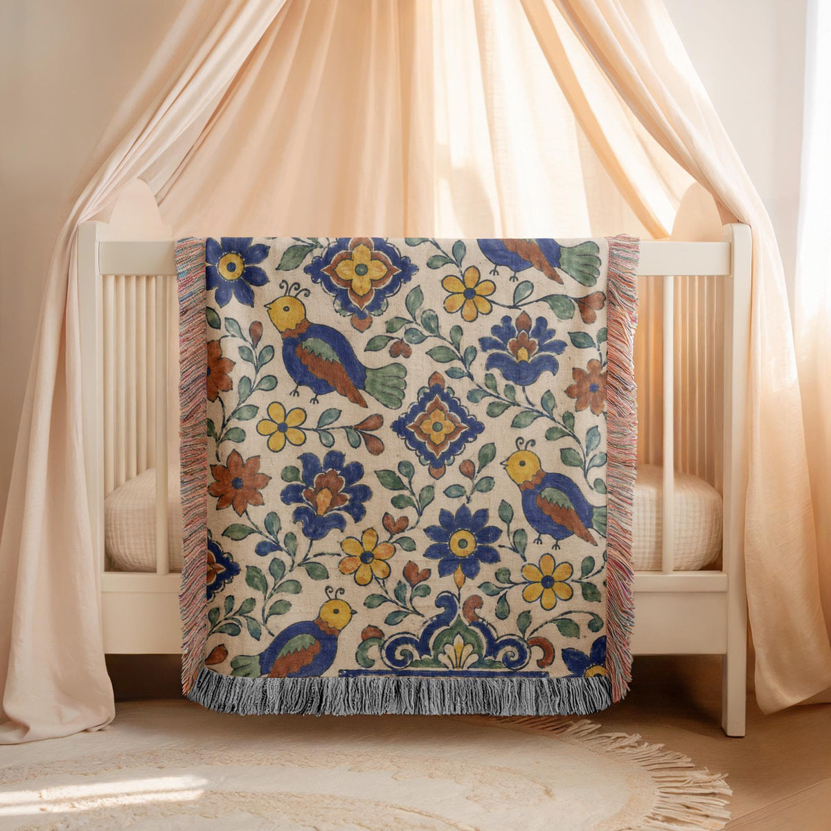 Folk Bird Woven Blanket