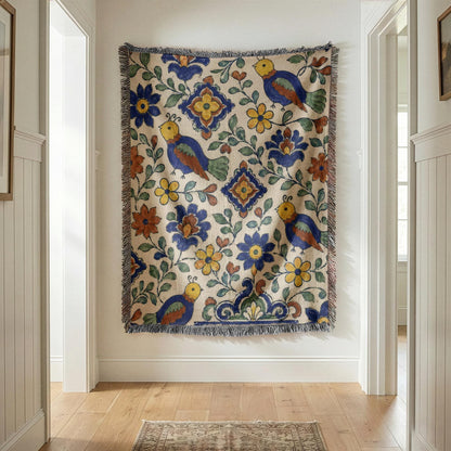 Folk Bird Woven Blanket