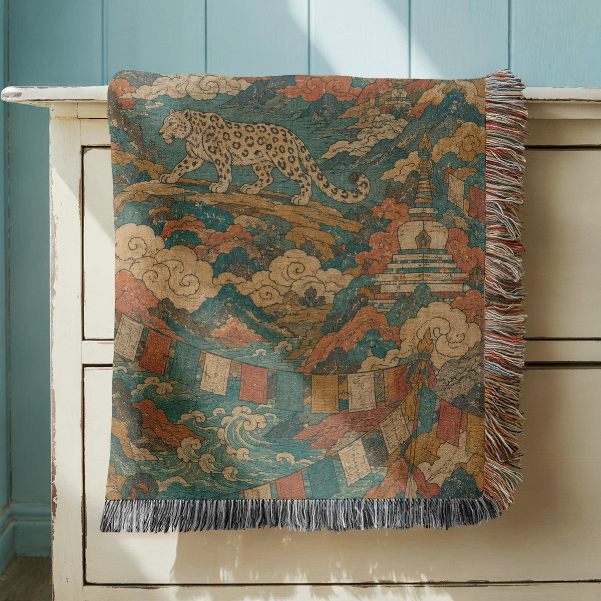 Snow Leopard Woven Blanket
