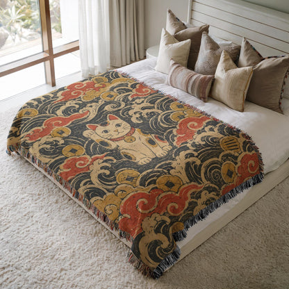 Maneki Neko Woven Blanket