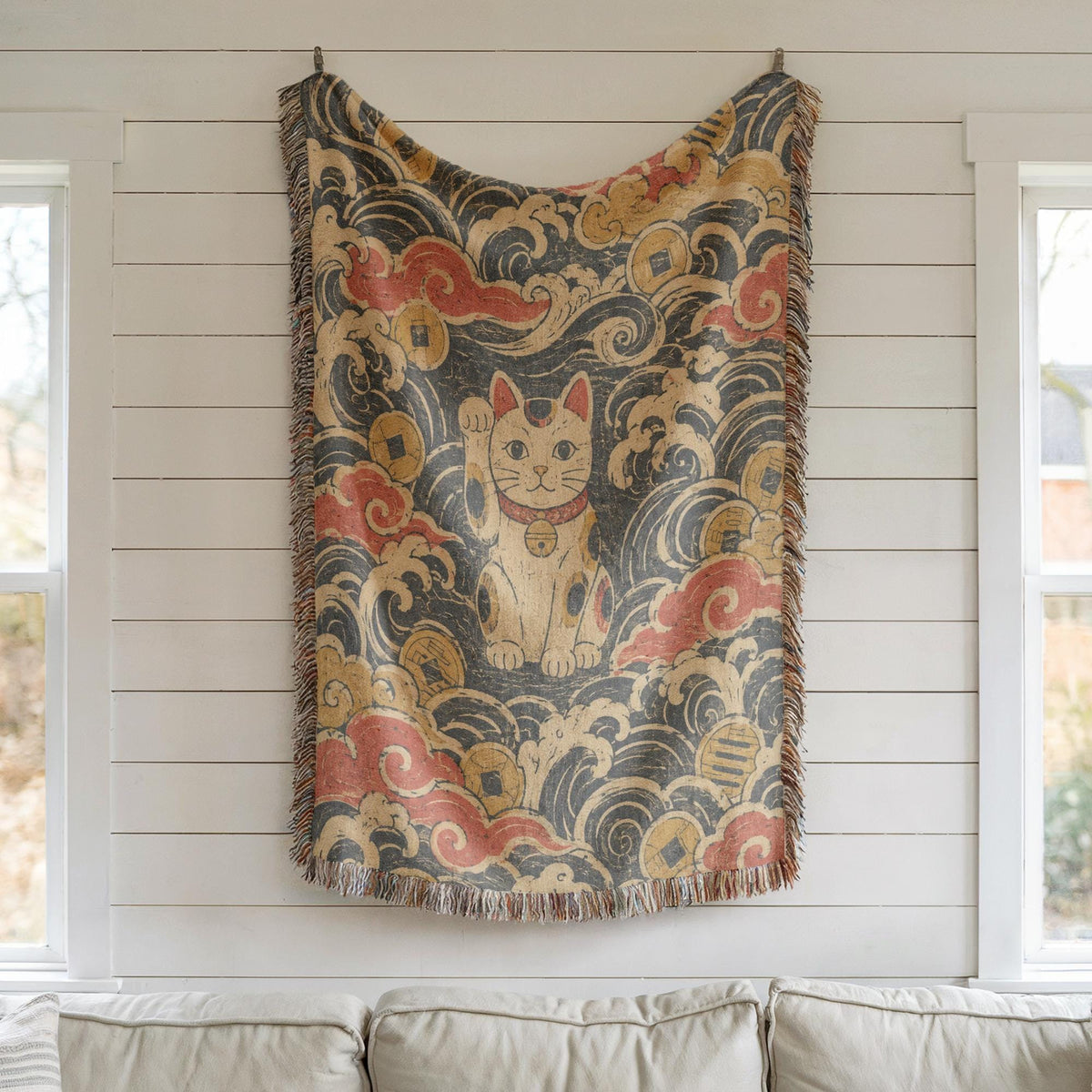 Maneki Neko Woven Blanket