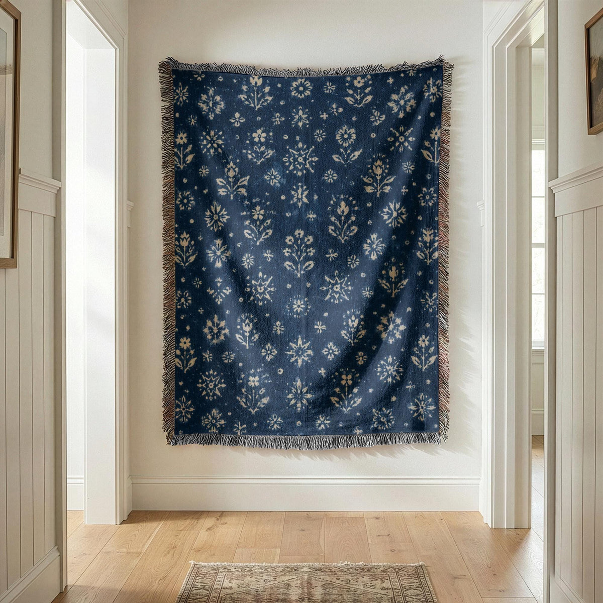 Indigo Floral Woven Blanket