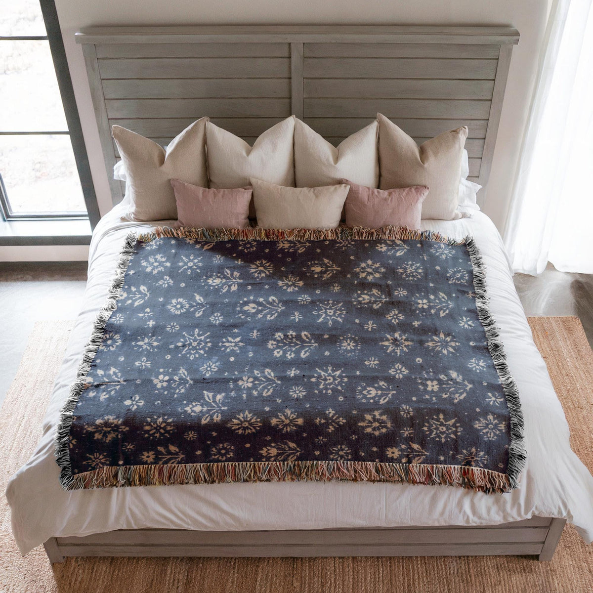 Indigo Floral Woven Blanket