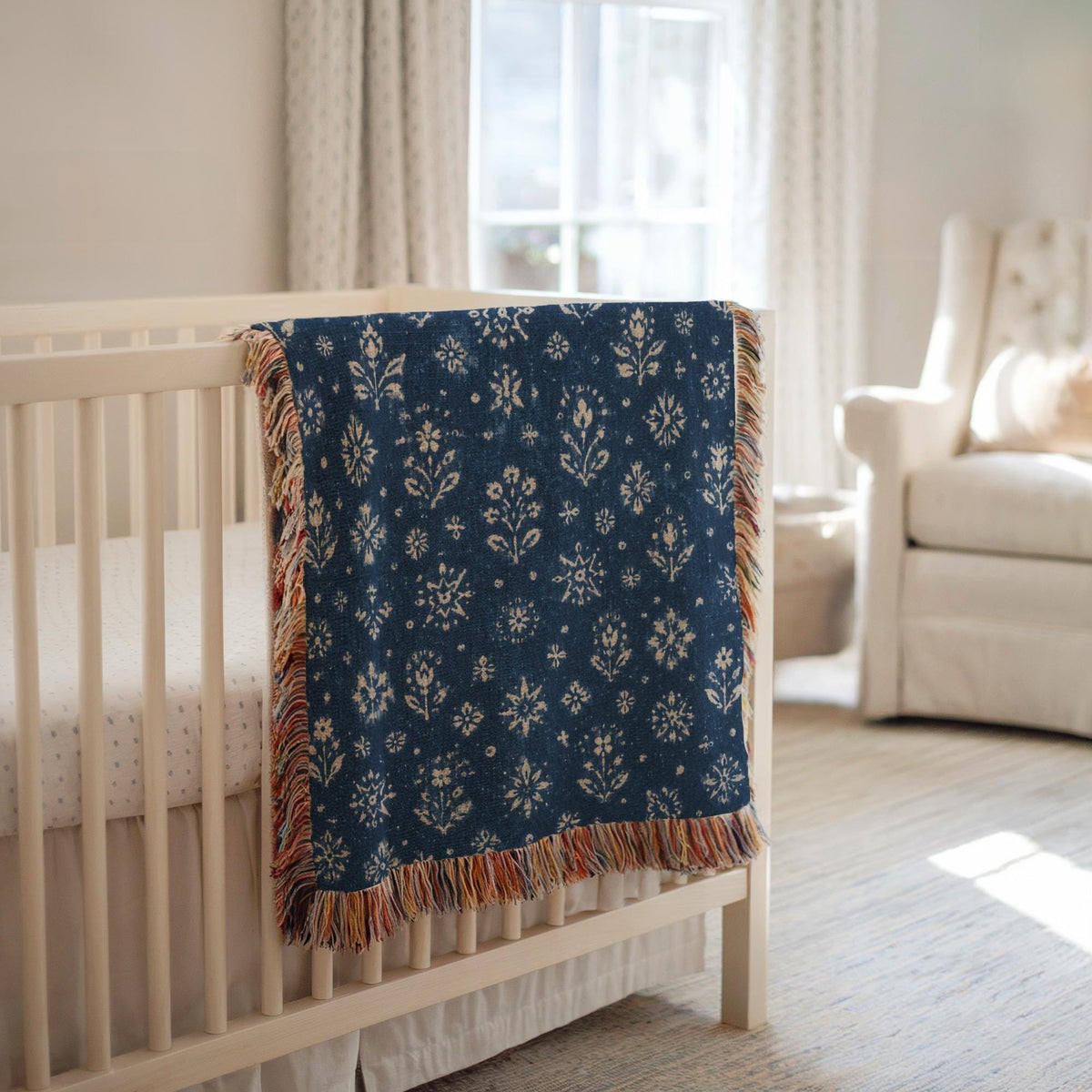 Indigo Floral Woven Blanket