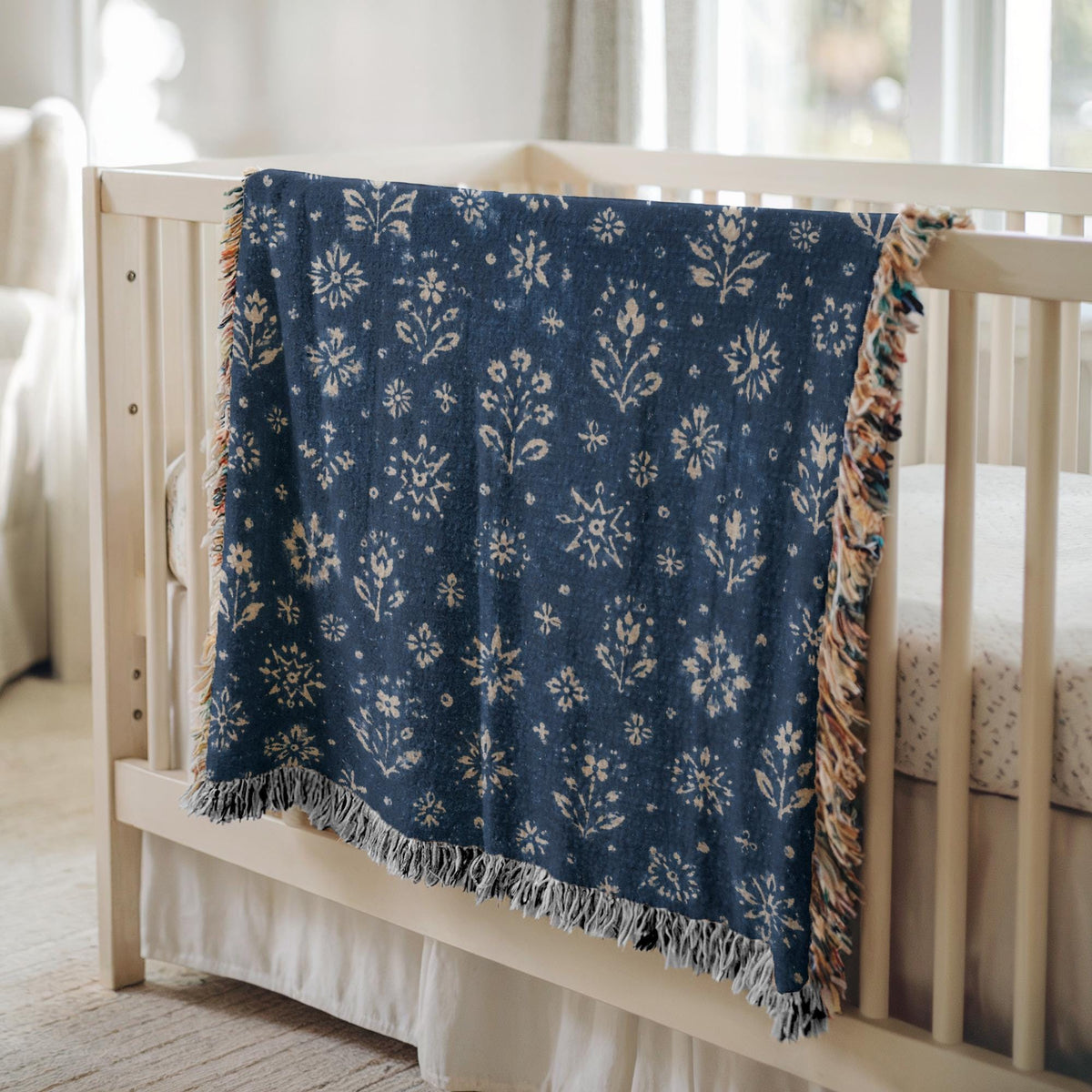 Indigo Floral Woven Blanket