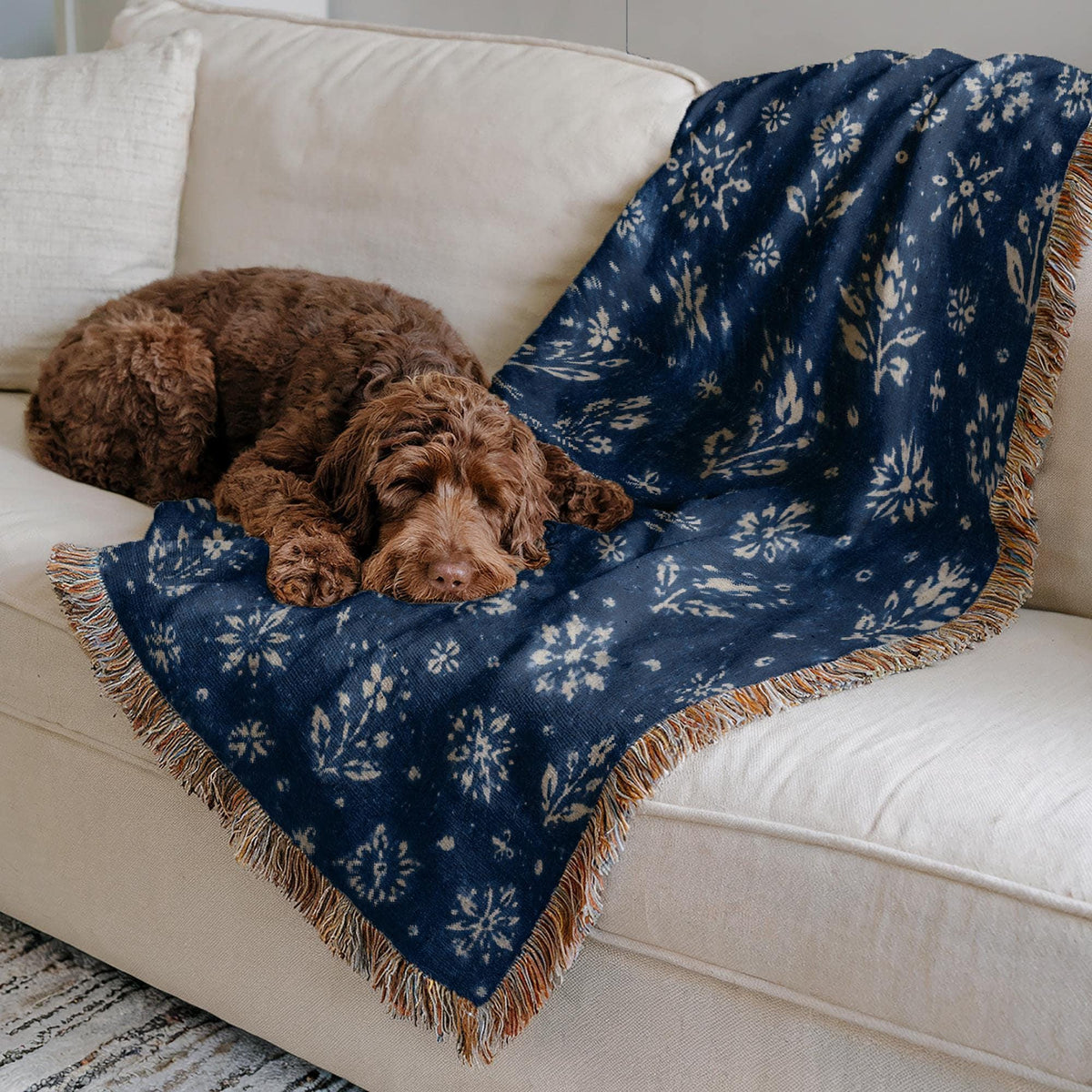 Indigo Floral Woven Blanket