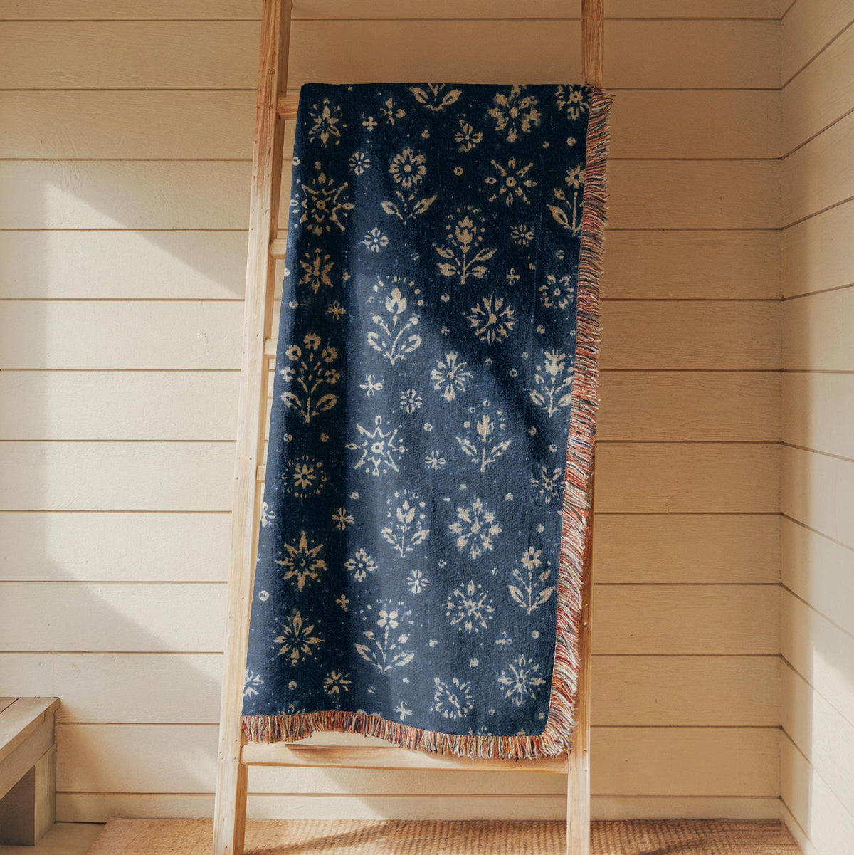 Indigo Floral Woven Blanket