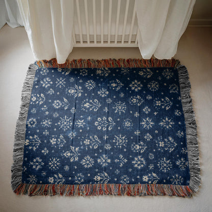 Indigo Floral Woven Blanket
