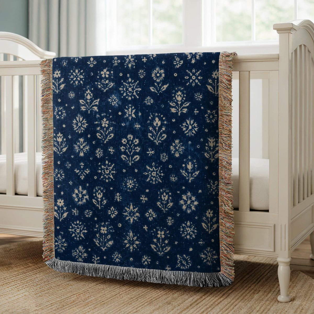 Indigo Floral Woven Blanket