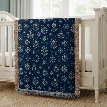 Indigo Floral Woven Blanket