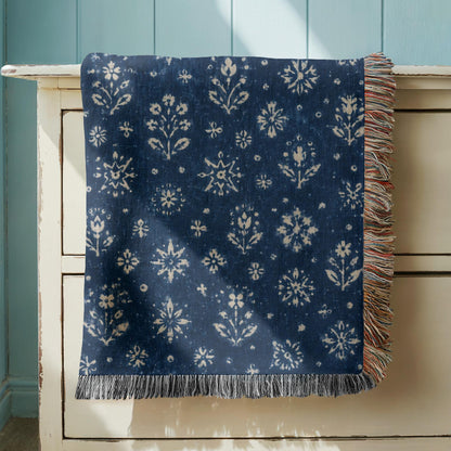 Indigo Floral Woven Blanket