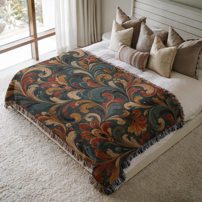 Norwegian Rosemaling Woven Blanket