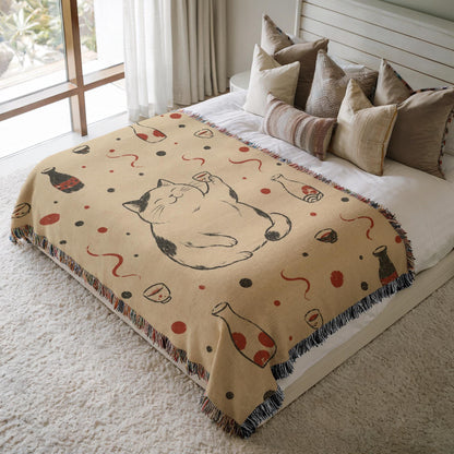 Sake Cat Woven Blanket