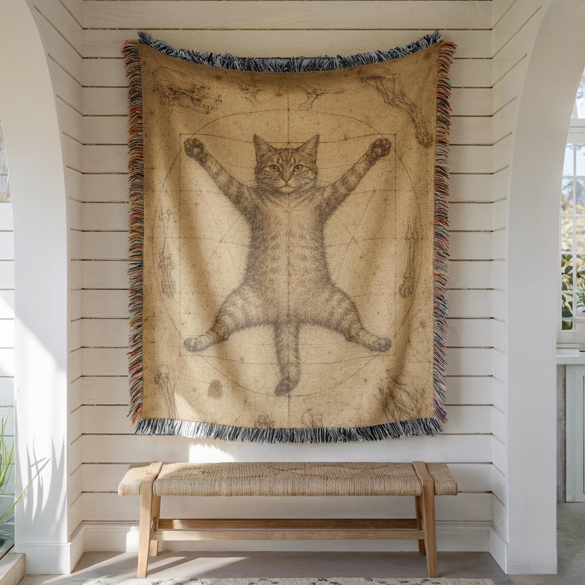 Vitruvian Cat Woven Blanket