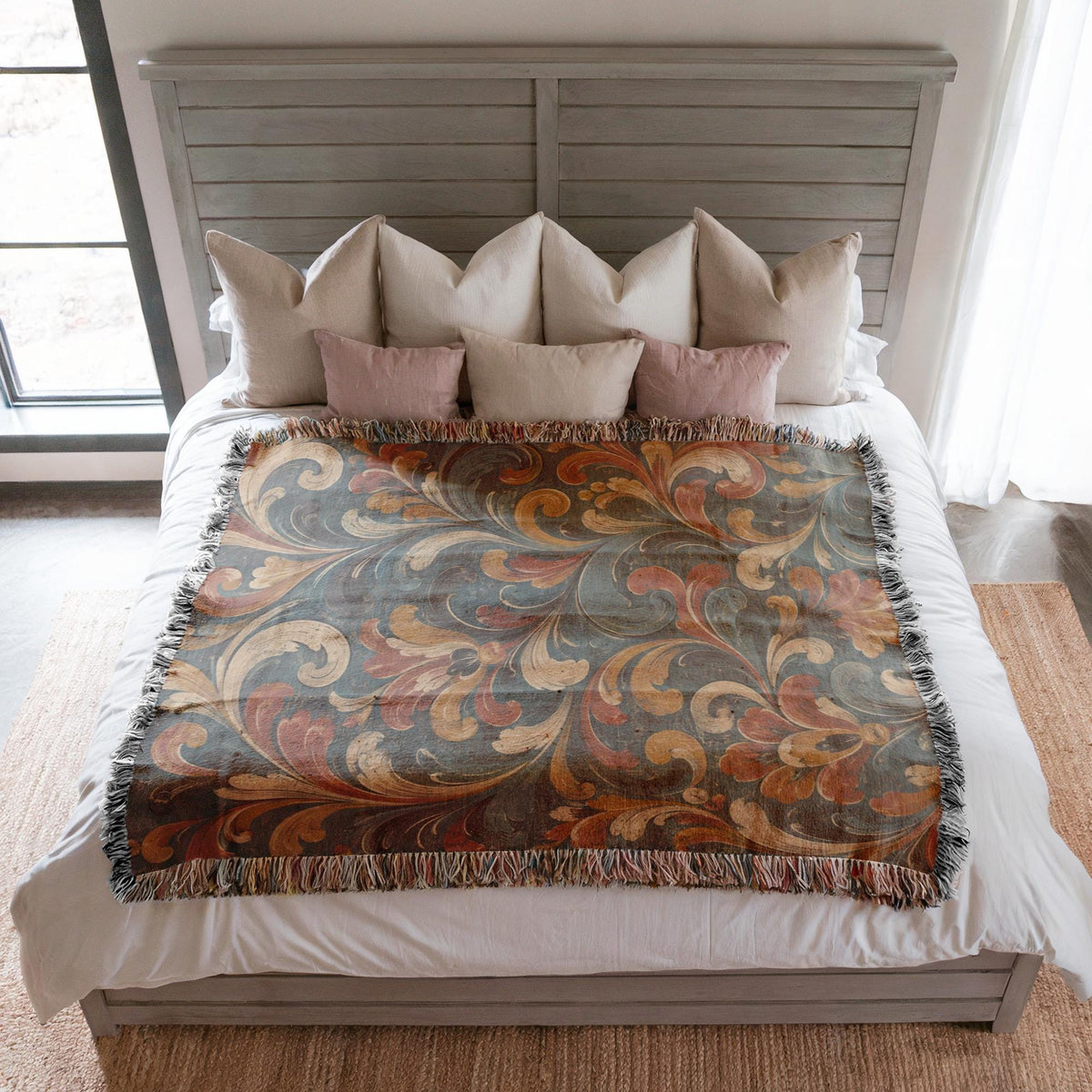 Norwegian Rosemaling Woven Blanket
