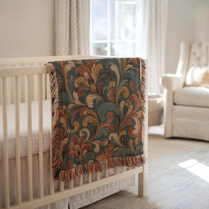 Norwegian Rosemaling Woven Blanket