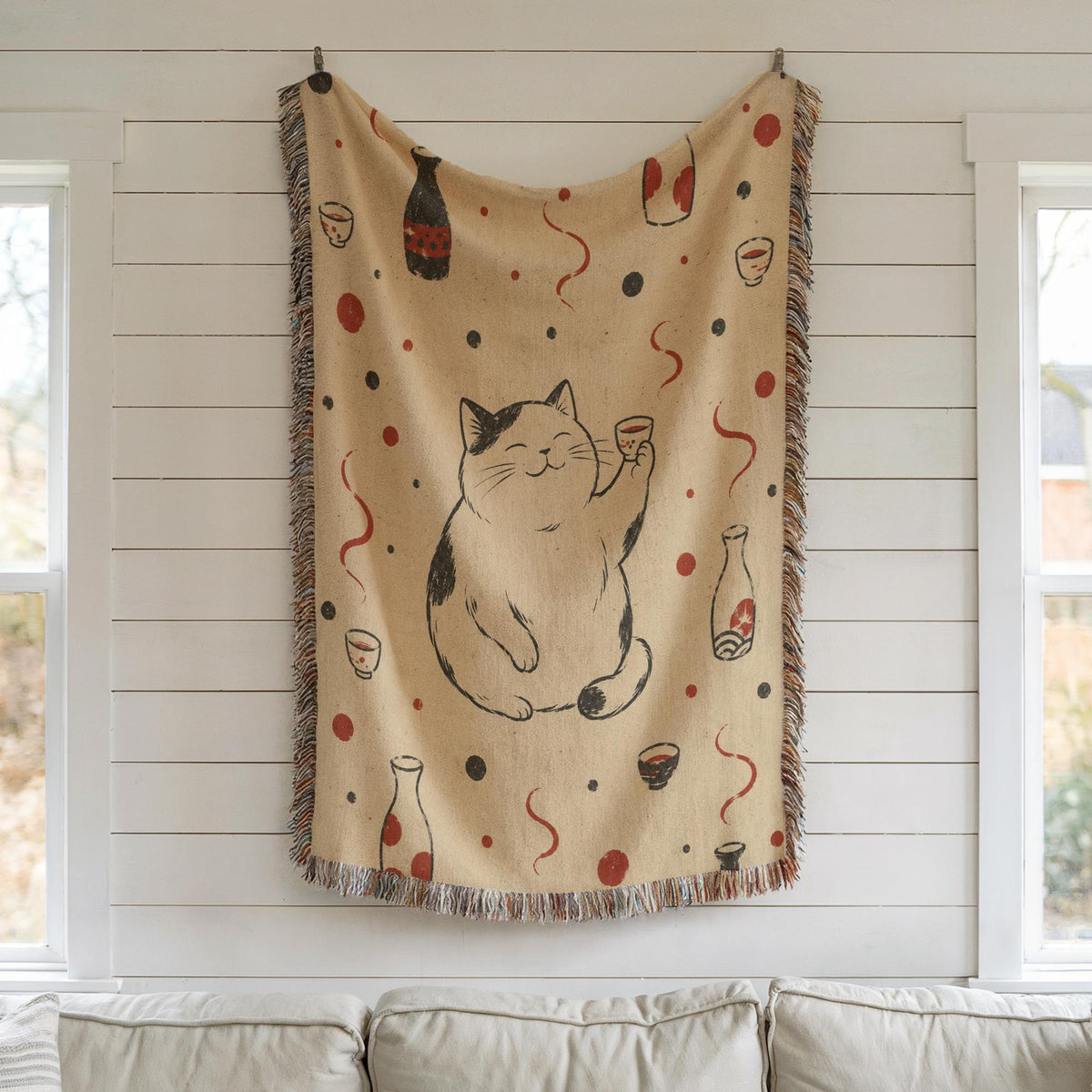 Sake Cat Woven Blanket